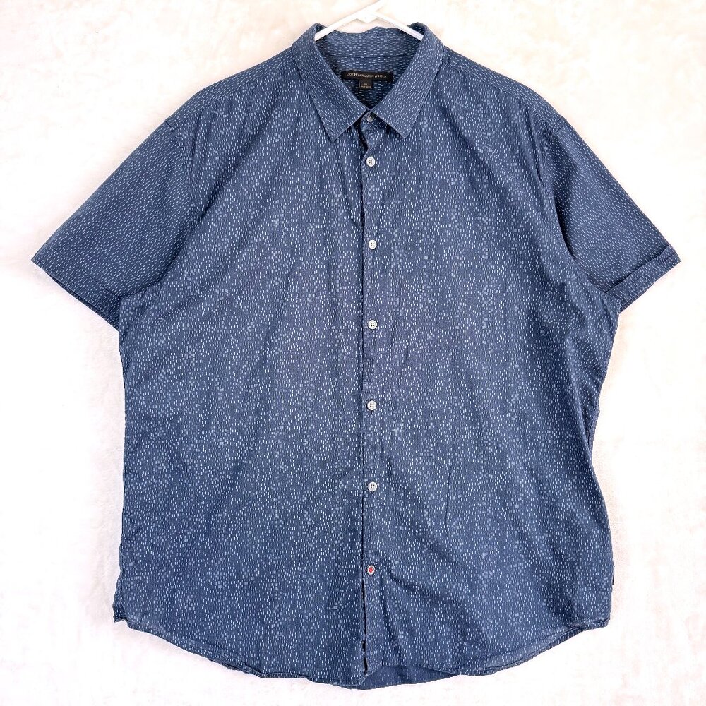 JOHN VARVATOS USA Cotton Geometric Preppy Slim Fit Short Sleeve Shirt XL